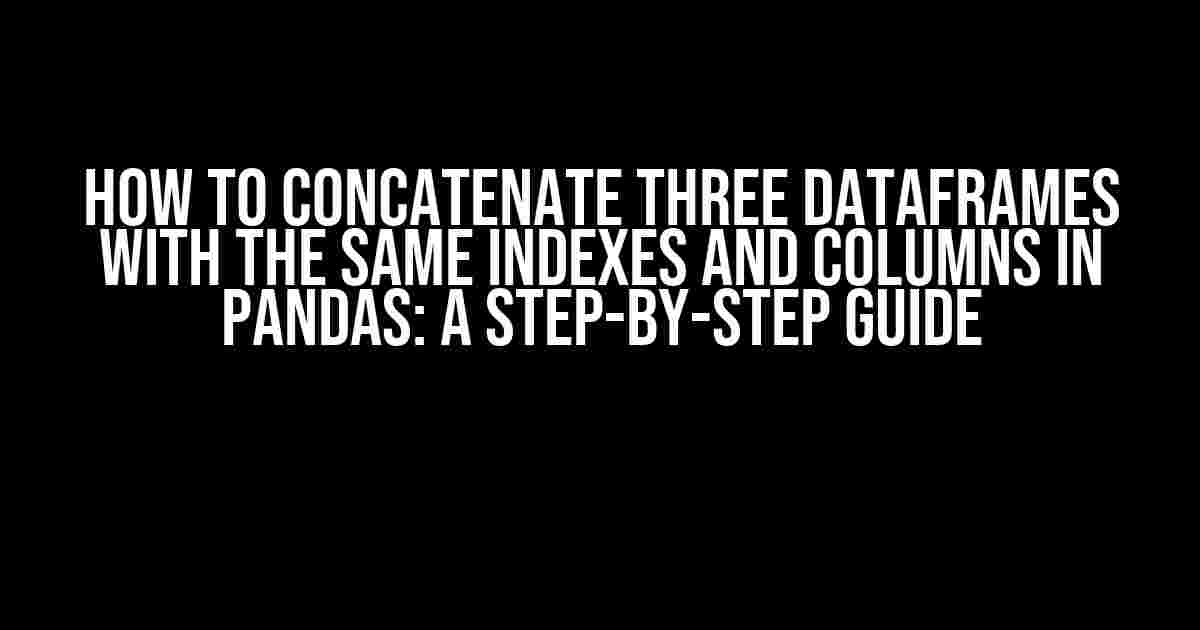 How to Concatenate Three Dataframes with the Same Indexes and Columns in Pandas: A Step-by-Step Guide